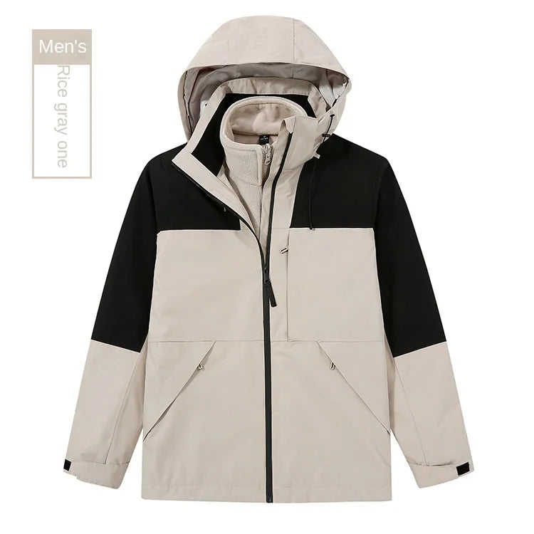 Women's Men's Three-in-One Winter Work Clothes Warm Waterproof Breathable Outdoor Two-Piece with Zipper Closure Logo Embroidery
