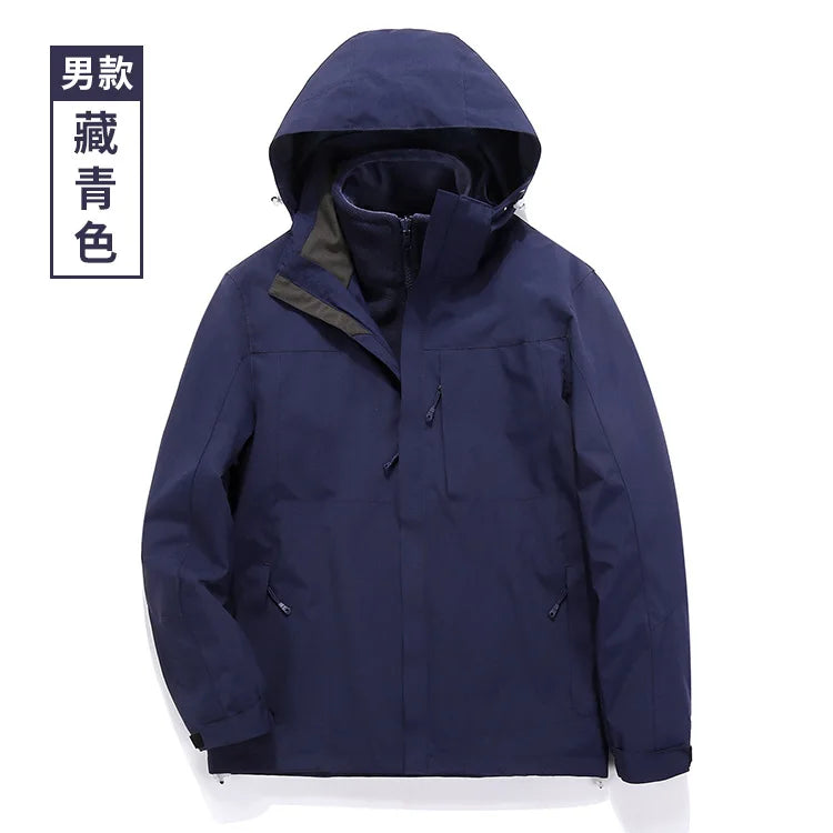Men's and Women's Three-in-One Waterproof Windbreaker with Zipper Closure for Autumn/Winter Outdoor Sports Wholesale