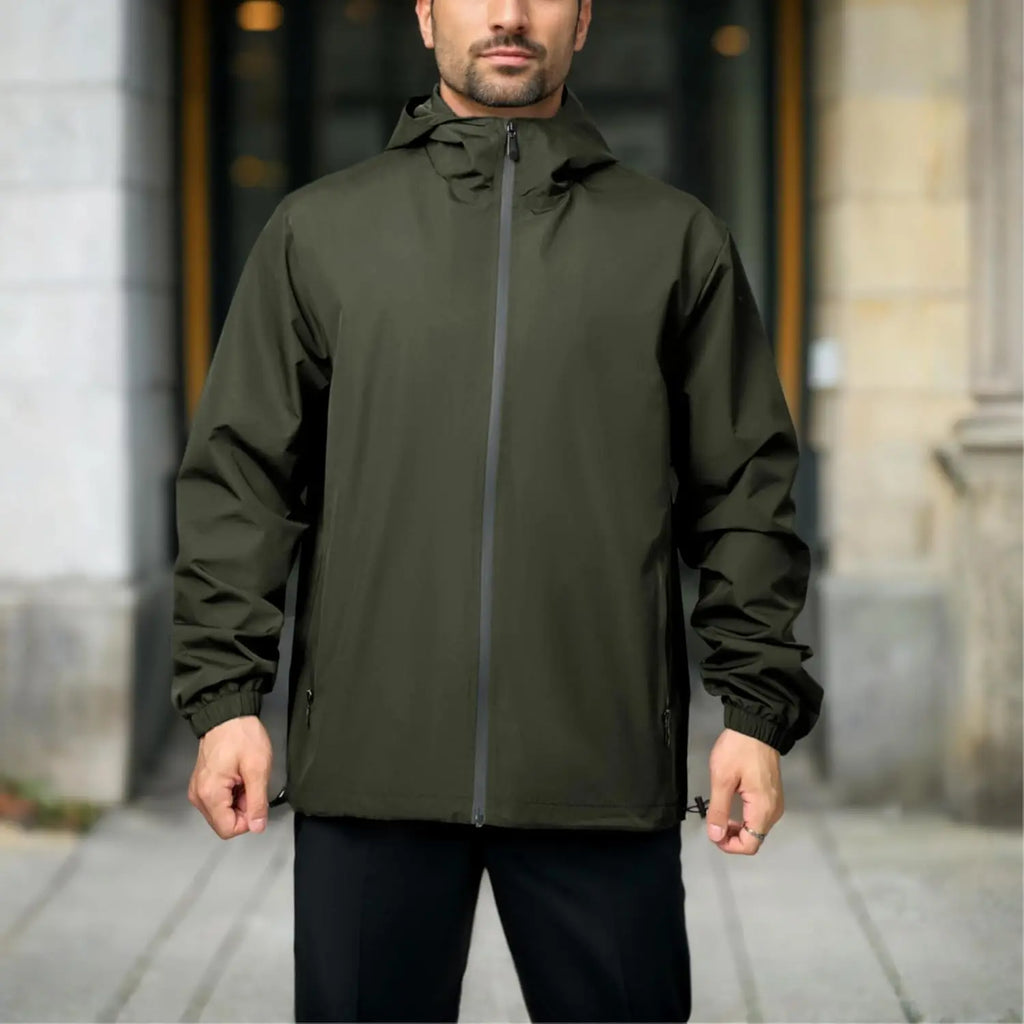 Men's Winter Waterproof Windbreaker Plain Dyed Lightweight Hooded Casual Bomber Jacket for Daily Hiking & Cycling