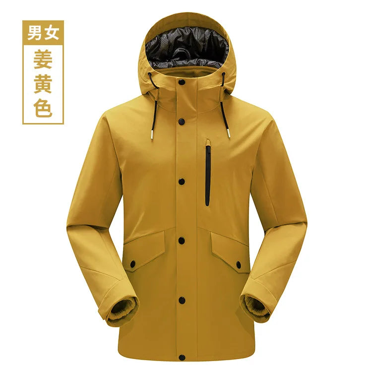 High-end New Plus Size Three-in-one Men's Women's Winter Windproof Warm Two-piece Outdoor Hiking Suit Zipper Couples Logo 100%