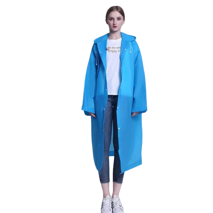Factory Price Stock Adult EVA Plastic Raincoat Custom Logo Transparent Reusable Outdoor Poncho Waterproof Rain Wear Rain Coat