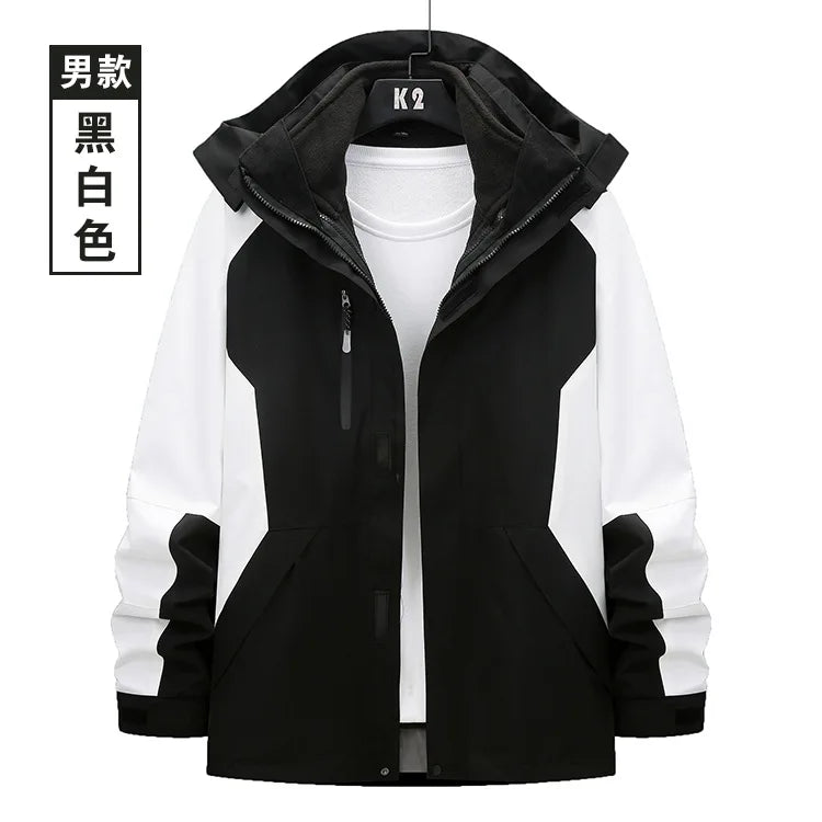 Unisex Three-in-One Ski Suit Two-Piece Set Winter Solid Zipper Warm Waterproof for Breathable Outdoor Work Clothes Stand