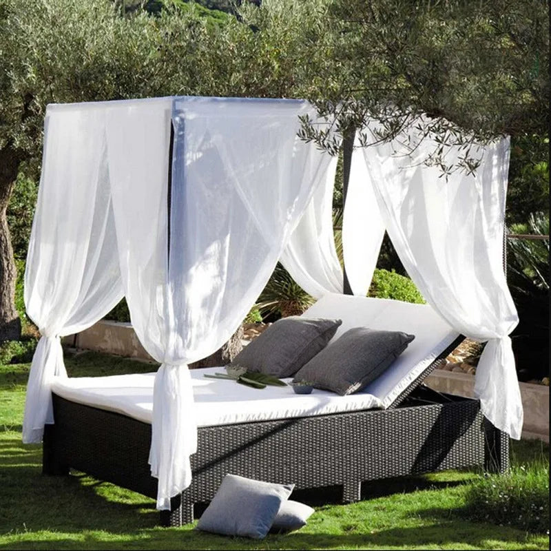 Outdoor Furniture Wicker Daybed With Curtain Beach Sun Lounger for Day Beds