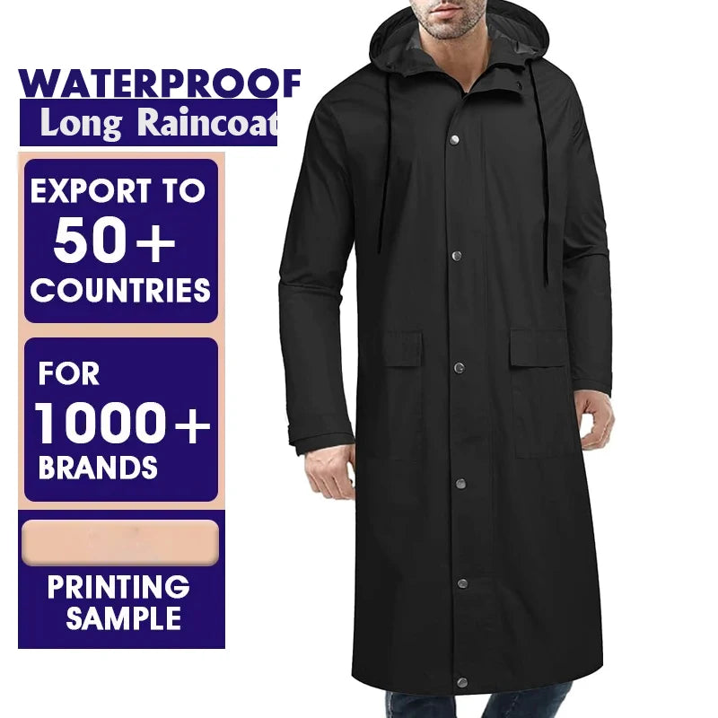 Men's Durable Fashion  Rain Poncho  Rain Jacket Large Size with Customized Logo Waterproof  Long Raincoat Rain Jacket with Hood