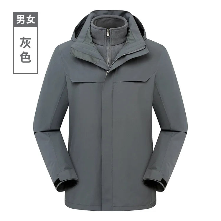 High-end Outdoor Assault Clothing Men's Women's Two-piece Three-in-one Waterproof Windbloc Polyester Lining Warm Jacket