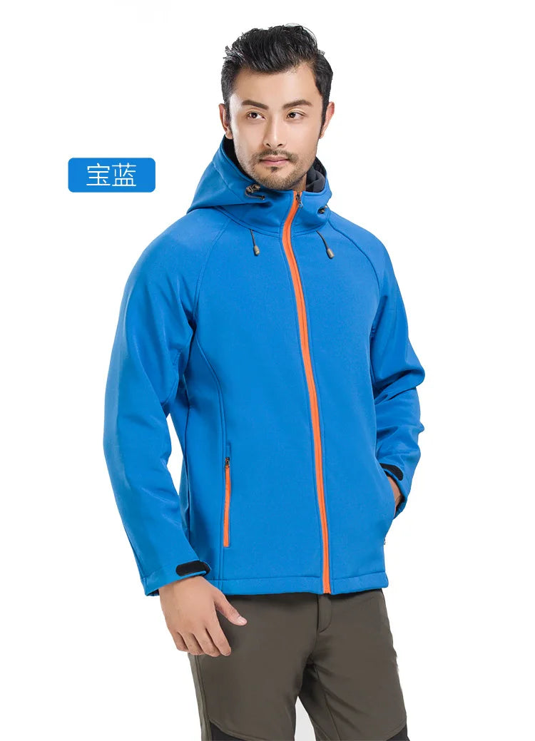 Outdoor Soft Shell Jacket for Men Women Stand Windproof Fleece-Lined Thickened for Spring Winter Mountaineering Plus Size