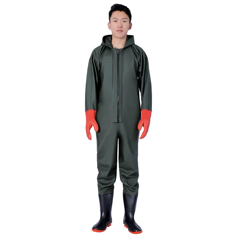 Wholesale Thickened PVC Full-Body Waterproof Chest Wader Fishing Rain Water Pants with Zipper Closure Unisex