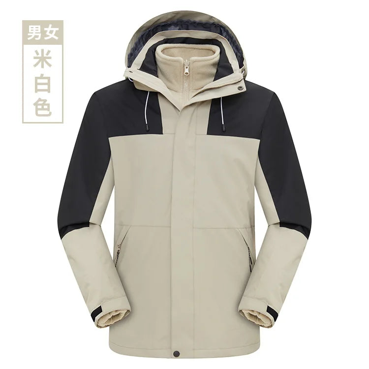 Three-in-One Charging Clothing for Men Women Autumn Winter Windproof Jacket Detachable Liner Two-Piece Tooling Logo Plain Dyed