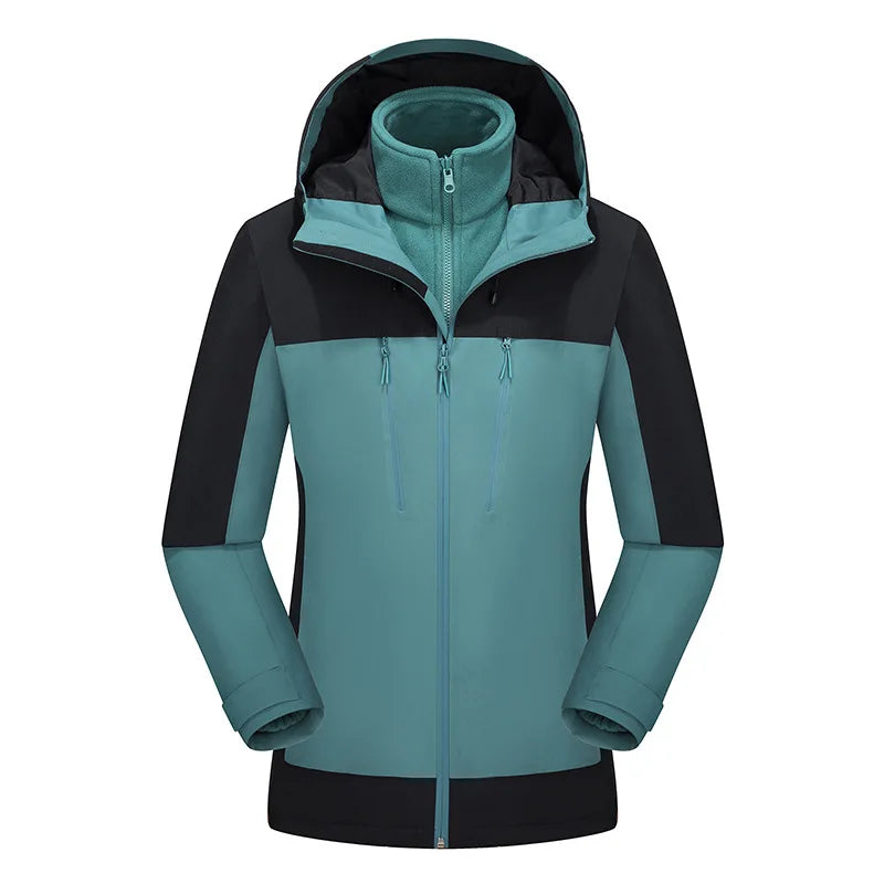 Three-in-One Outdoor  Suit for Men Women Waterproof Windproof Warm Mountaineering Camping Hiking Jacket