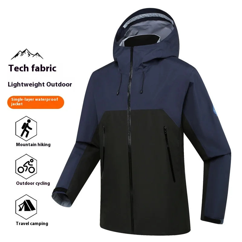 Men's Women's Outdoor Hard Shell Jacket Single Windproof Waterproof Long Sleeve for Camping Mountaineering