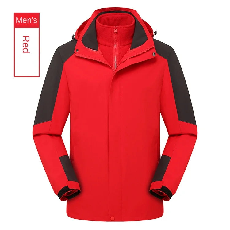 Two-Piece Charge Coat for Men Women Three-In-One Detachable Fleece Liner Windproof Waterproof Winter Coat Long Zipper