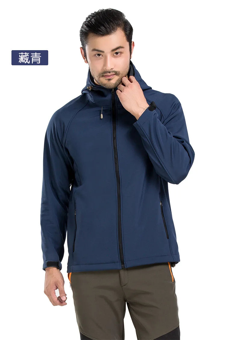 Outdoor Soft Shell Jacket for Men Women Stand Windproof Fleece-Lined Thickened for Spring Winter Mountaineering Plus Size