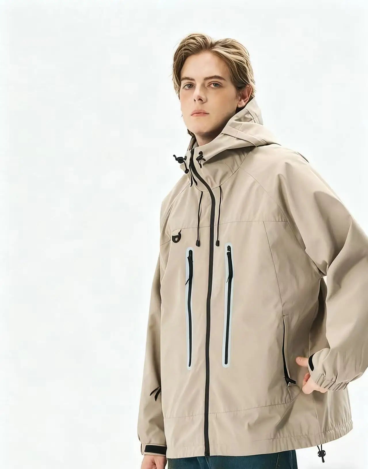 Mountain Outdoor Canvas Reflective Hoodie Jacket Men's Hiking Camping Mountaineering Suit Couple Front Logo Waterproof