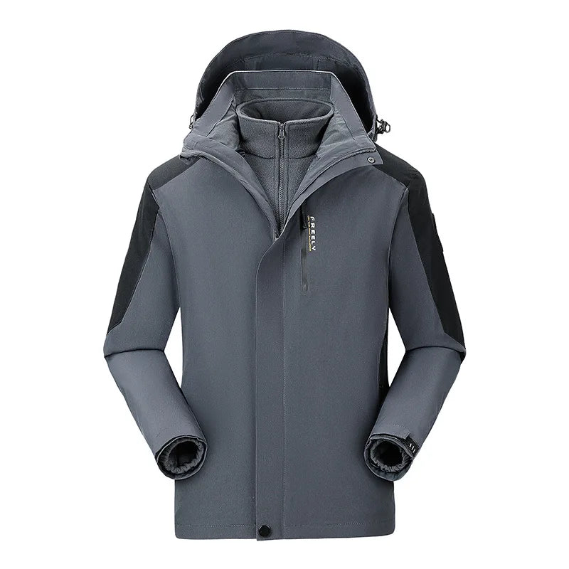 3XL Sizes Sporty Waterproof Winter Bomber Jacket Windproof Stand Collar Zipper Closure Appliques Solid Pattern Warm Outdoor Wear