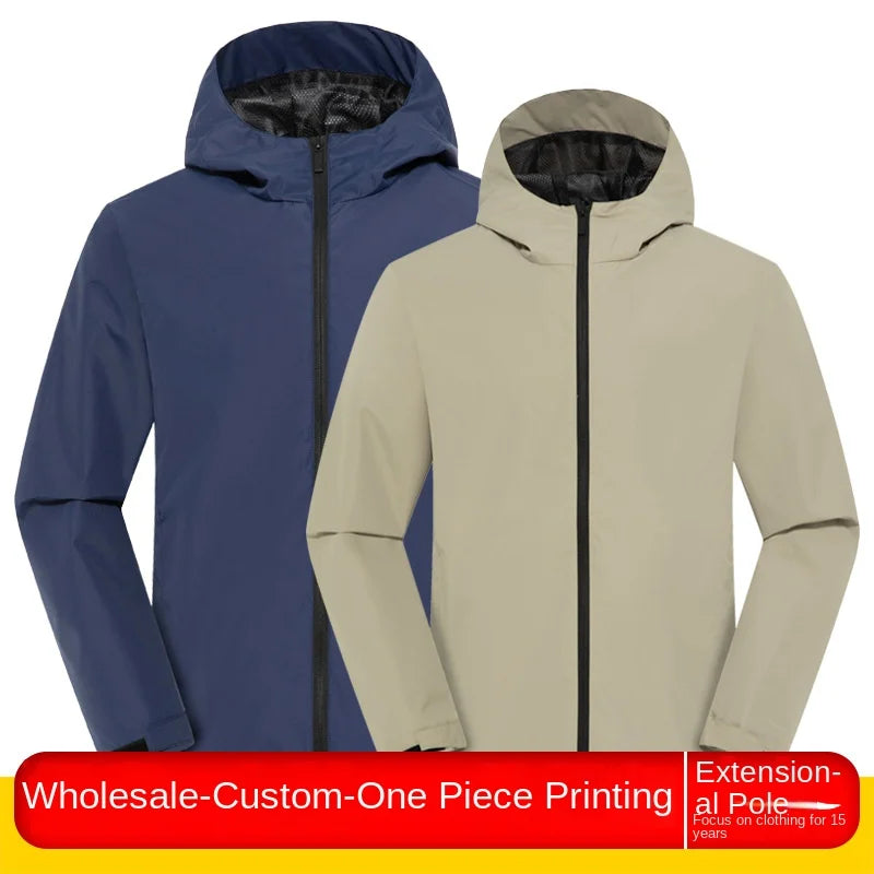 Single-Layer Waterproof Outdoor Jacket for Men Women Long Sleeve Coat for Spring Autumn Print Logo for Mountaineering Assault