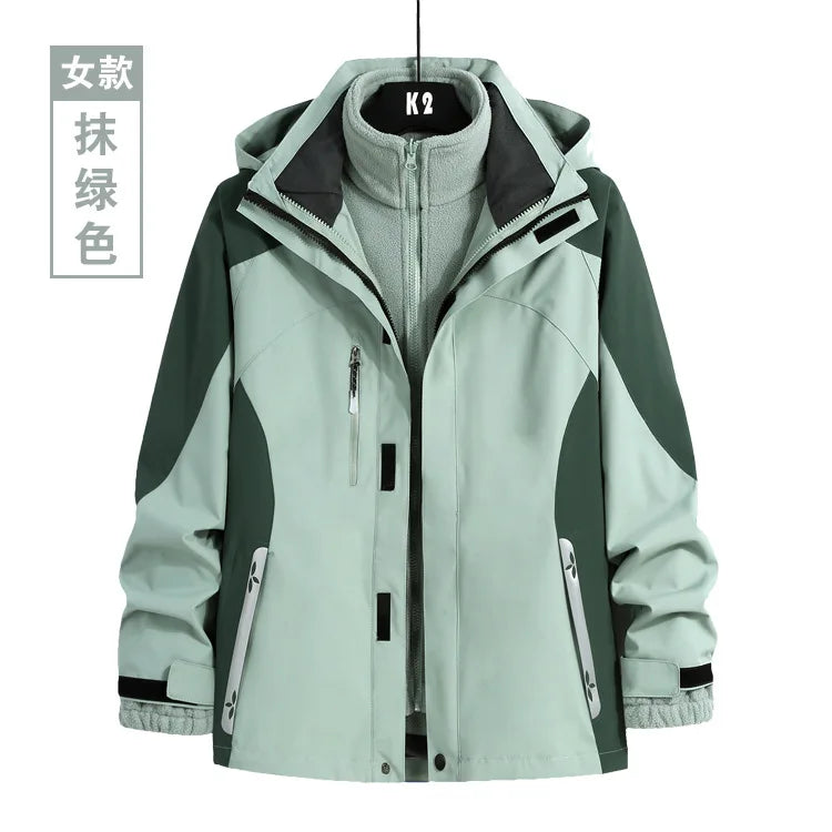 Unisex Three-in-One Ski Suit Two-Piece Set Winter Solid Zipper Warm Waterproof for Breathable Outdoor Work Clothes Stand