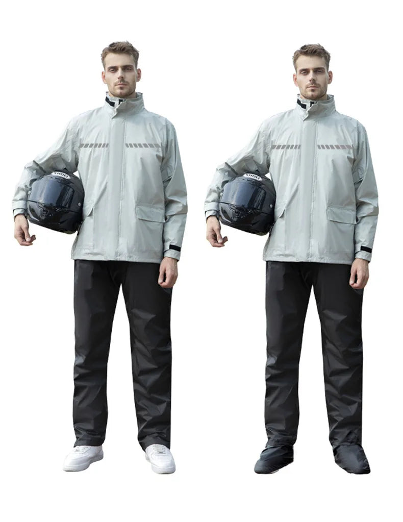 Custom Modern XL Single-Person Nylon Motorcycle Rainsuit Waterproof & Windproof Reflective Tape Outdoor Riding Hiking