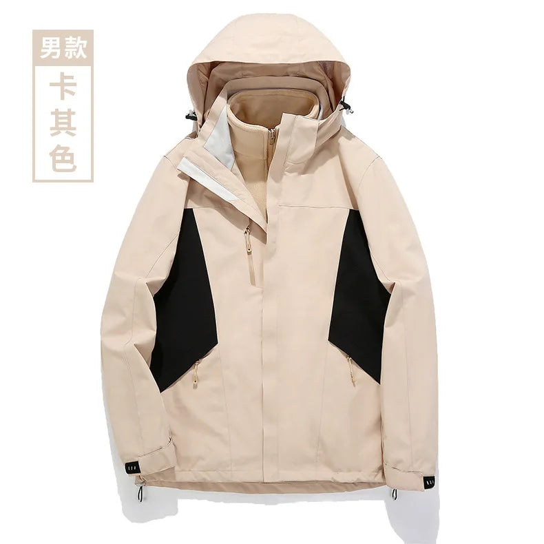 Explosions Hooded Color Matching Unisex Winter Long Sleeve Waterproof Windproof Woven Zipper Soft Shell Bomber Jacket