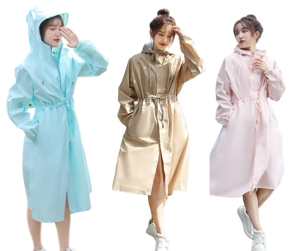 Japan South Korea Women's Lightweight Nylon Raincoat Breathable Long Fashion Waterproof Raincoat Leisure Hiking Wind Girls