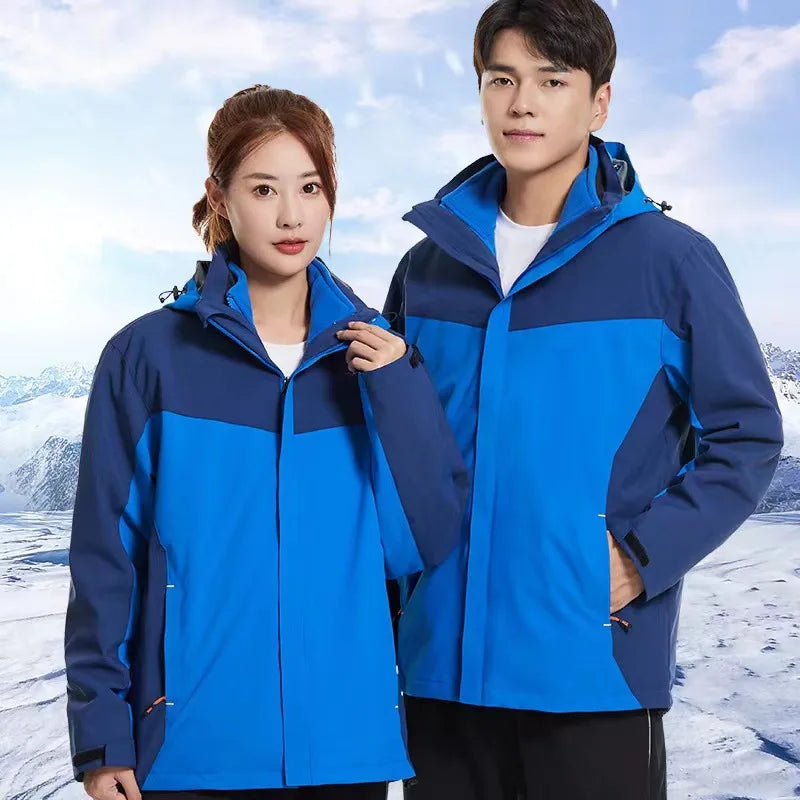 2025  Men's Women's New Style Outdoor Three-in-One Ski Suit Windproof Waterproof Breathable Stand Zipper for Winter