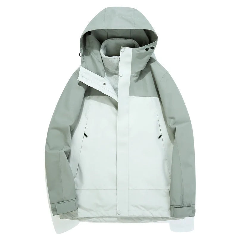 Autumn Winter Solid Stand Collar Unisex Three-in-One Two-Piece Detachable Windproof Waterproof Cold-Proof Ski Jacket