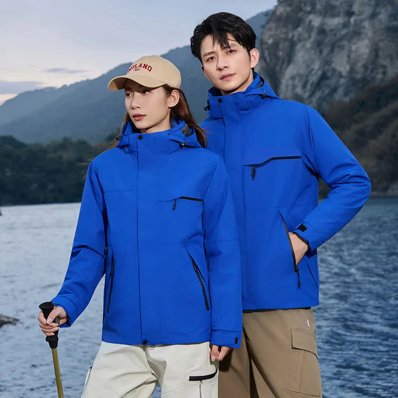 Outdoor  Unisex Three-in-One Two-Piece Couple's Mountaineering Suit Removable Waterproof Windproof Soft Shell Stand