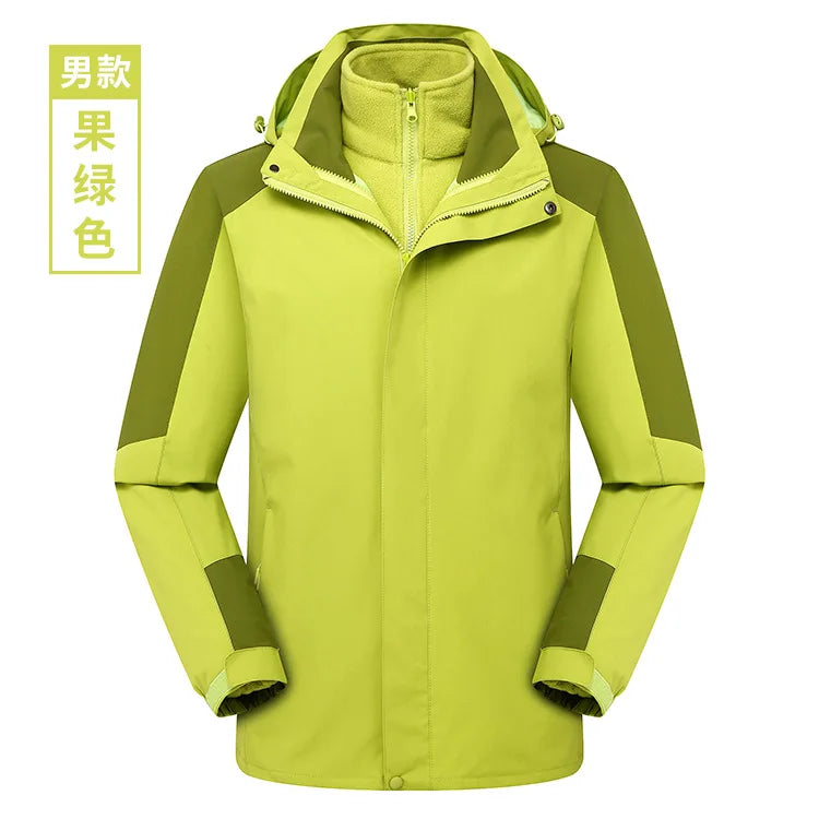 Two-Piece Charge Coat for Men Women Three-In-One Detachable Fleece Liner Windproof Waterproof Winter Coat Long Zipper