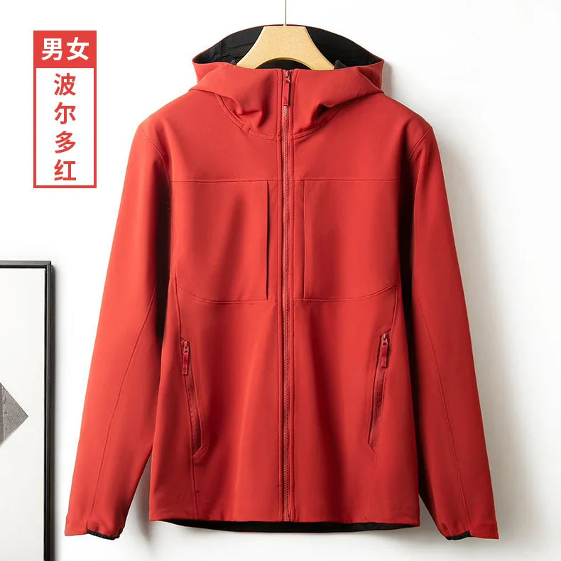 Unisex Fleeced Waterproof Bomber Jacket for Winter Hooded Stand Collar Embroidered Casual Zipper Closure