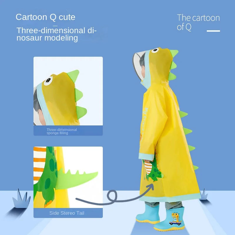 Customizable Children's Waterproof Eva Raincoat with Schoolbag Thick Student Raincoat for Outdoor Use Style-Carto