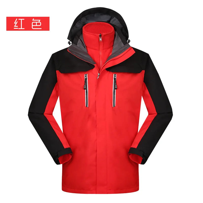 Men's Women's Outdoor Assault Coat Two-Piece Three-In-One Stand Winter Waterproof Zipper Printed Polar Fleece Liner Warm Work