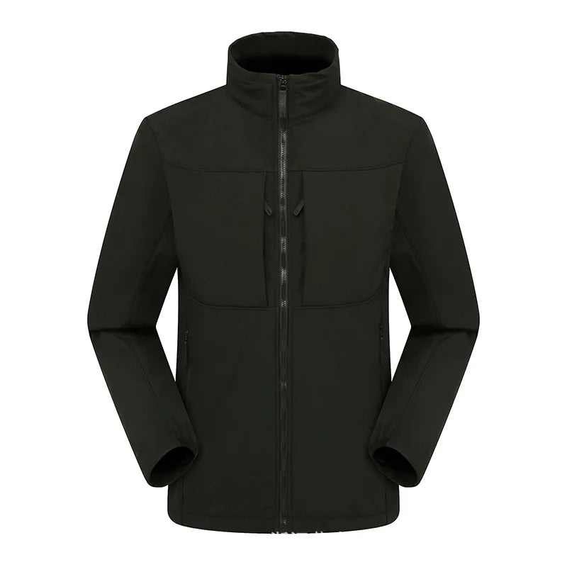 Autumn Winter Men's Soft Shell Jacket New Outdoor Fleece-Lined Thickened Vertical Collar Composite Fabric Cross-Border