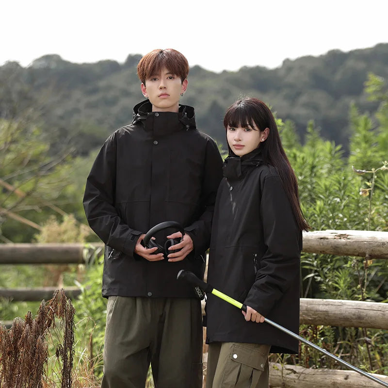 2025 New Outdoor  Two-Piece Three-in-One Mountaineering Suit Stand Windproof Waterproof Breathable Winter Zipper for Men