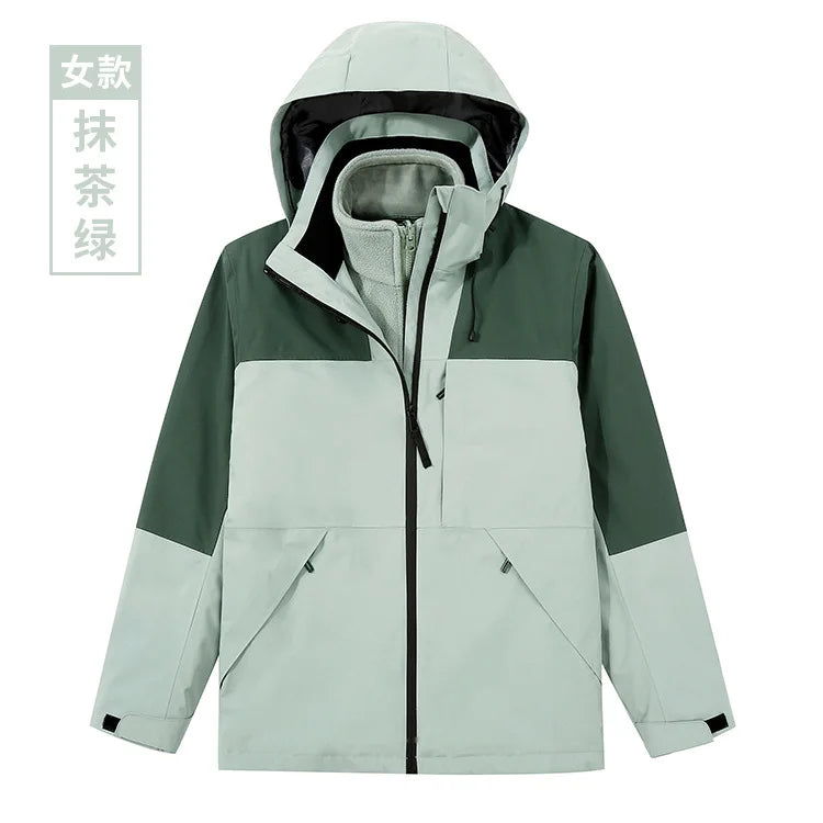Women's Men's Three-in-One Winter Work Clothes Warm Waterproof Breathable Outdoor Two-Piece with Zipper Closure Logo Embroidery