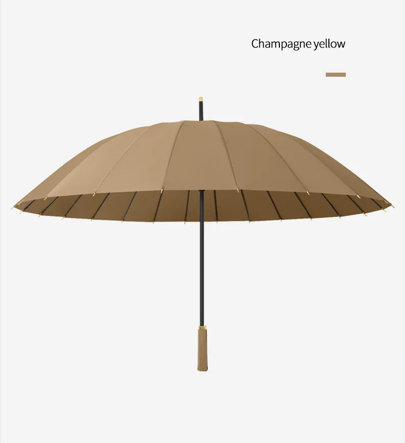 23-Inch 24K Japan Design Straight Umbrella Leather Handle Windproof Rain Customizable Logo Fabric Material Promotional Features