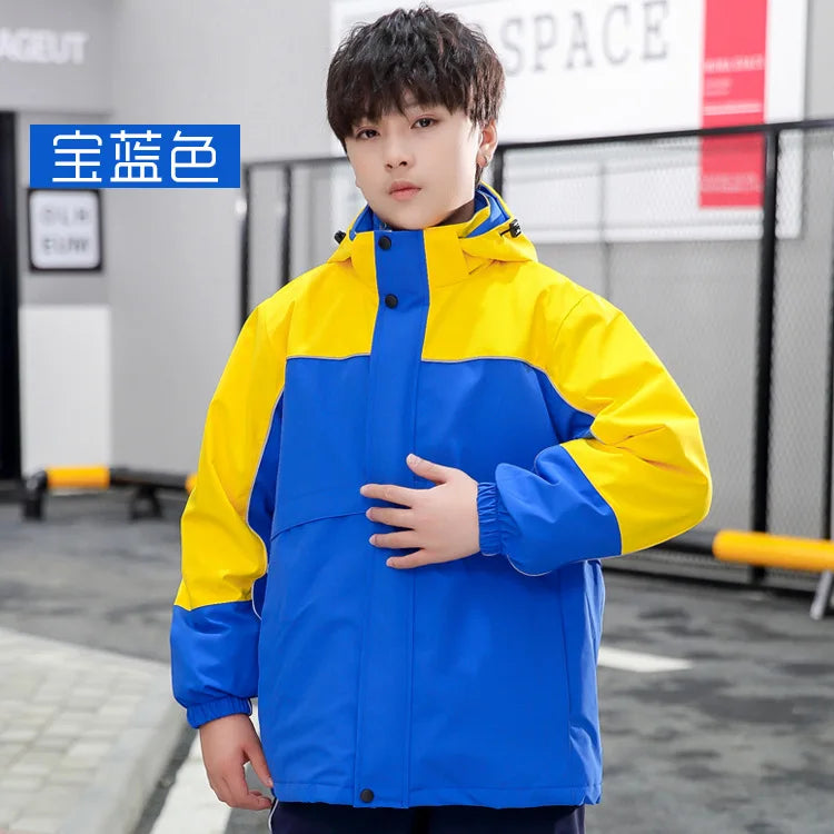 Two-Piece Three-In-One School Uniform Coat for Kids Outdoor Assault Clothing Stand Fleece-Lined Garden Suit Customizable Logo