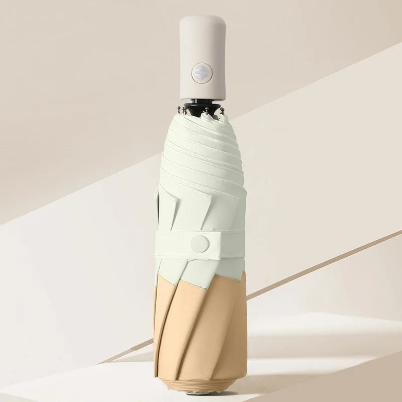 Korean Japanese Ins Small Fresh Ladies Umbrella Three Folding Customized Logo Two Color Stitching Plastic Handle Business 6K