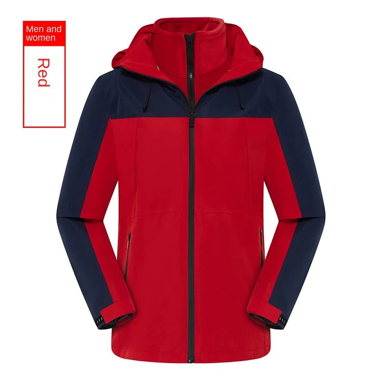 Men's Women's Three-in-One Outdoor Jacket for Autumn Winter Solid Two-Piece Detachable Design Zipper Windproof Waterproof