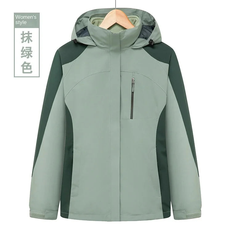 Men's and Women's Outdoor Polar Fleece Liner Waterproof Winter Warm Overalls Two-Piece Three-In-One Zipper with Printed Design