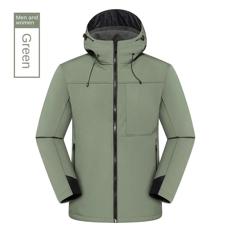 Outdoor Waterproof Windproof Warm Coat Hood Solid Color Cardigan for Mountaineering Fishing Customizable Logo Print Zipper