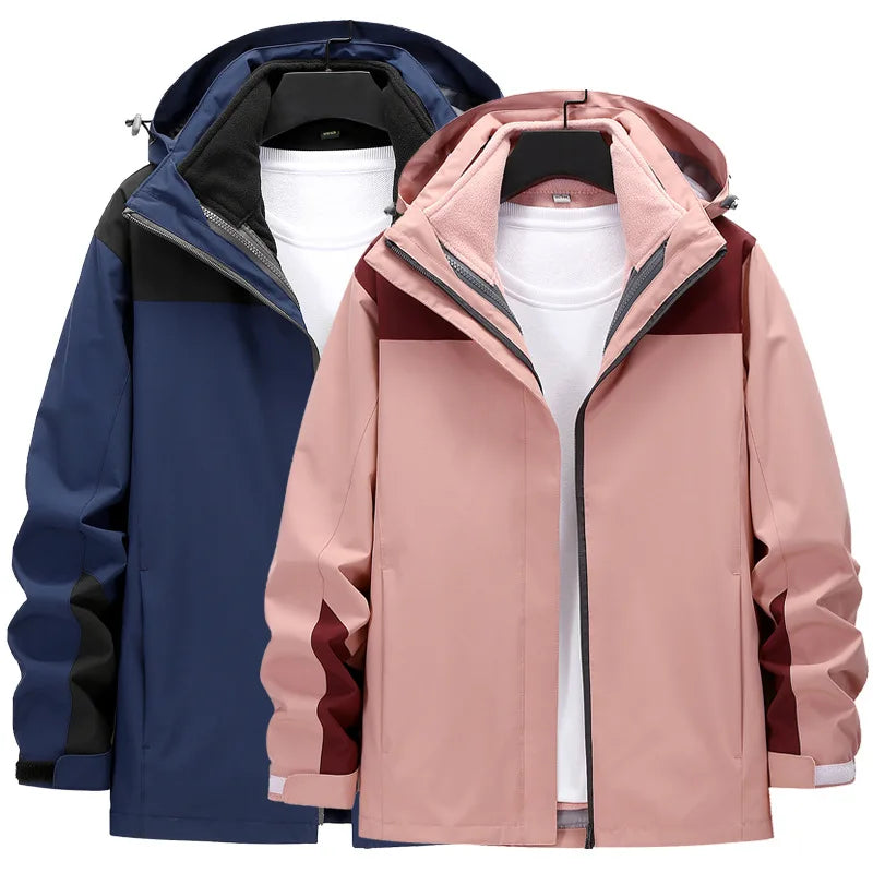 Outdoor Charge Clothes Unisex Trendy Brand Three-in-One Detachable Two-Piece Set Fleece-Lined Thick Winter Soft Zipper Solid
