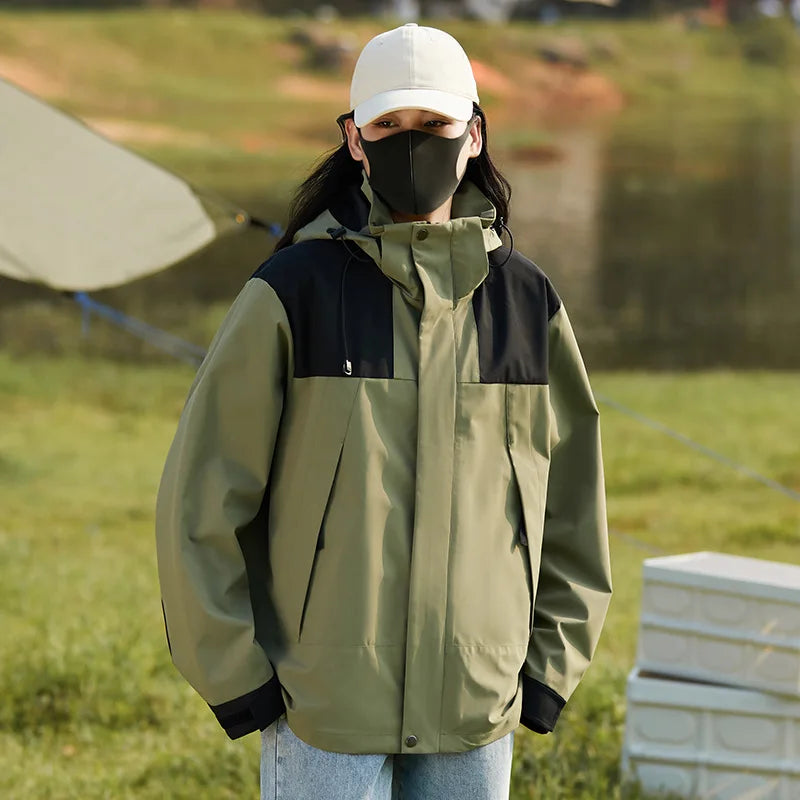 Custom Logo Men's Windbreaker Solid Woven Windproof Breathable Loose Jacket Stand Zipper Winter 3XL Plus Size Outdoor Ropa De