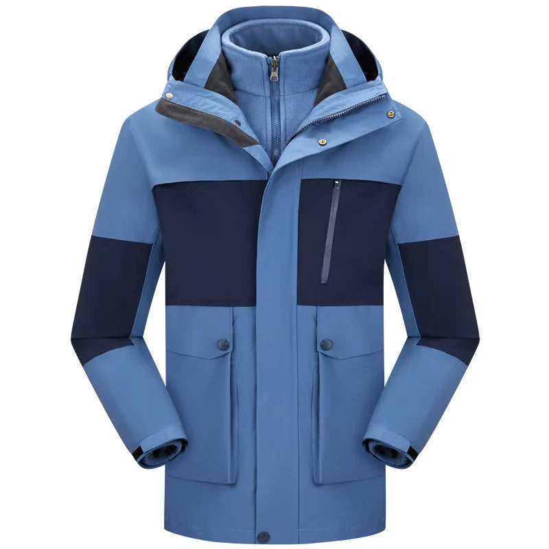 Outdoor Two-piece Three-in-one Unisex Full-pressure Adhesive Inner-stitched Waterproof Windproof Mountaineering Fleece Jacket