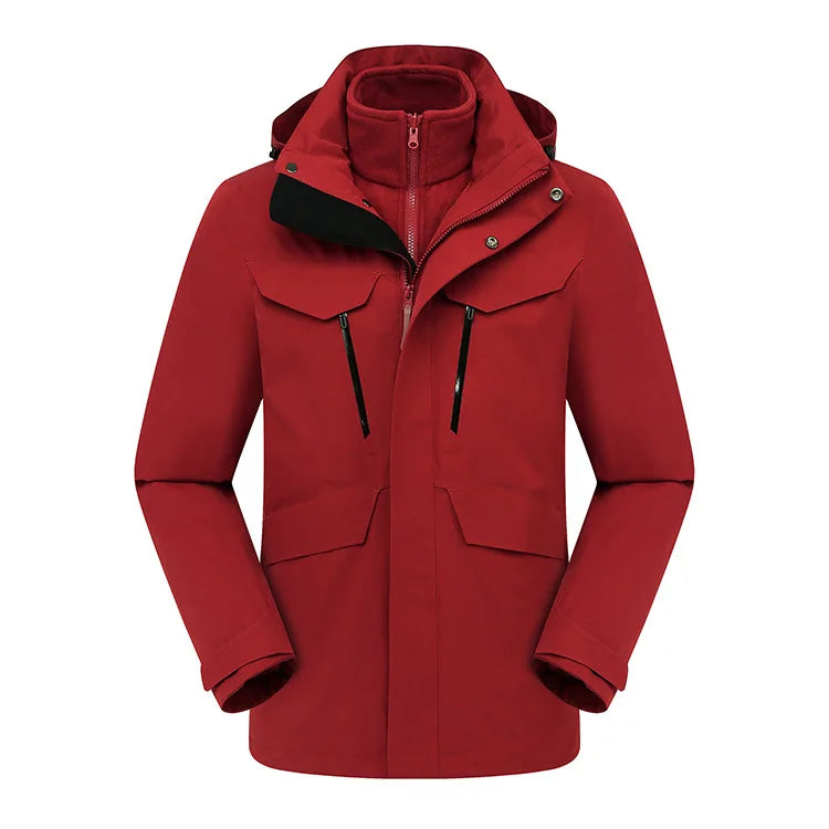 High-End Detachable Two-Piece Zipper Embroidered Logo Winter Workwear Windproof Waterproof Three-in-One Outdoor Hiking Jackets