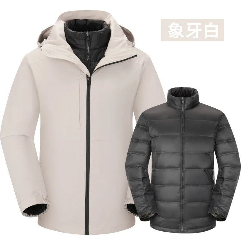 Three-in-One Unisex Winter Soft Shell Woven Zipper Waterproof Windproof Outdoor Warm Jacket