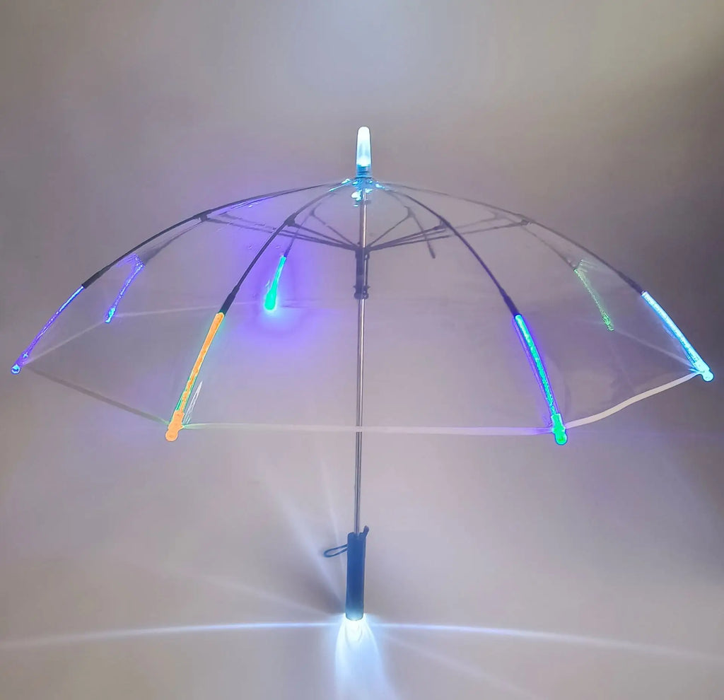 Glowing Flash Umbrella LED Waterproof Transparent Straight Pole Umbrella for Sunny