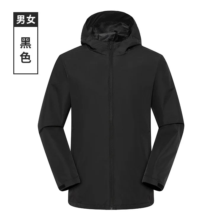 Single-Layer Waterproof Outdoor Jacket for Men Women Long Sleeve Coat for Spring Autumn Print Logo for Mountaineering Assault