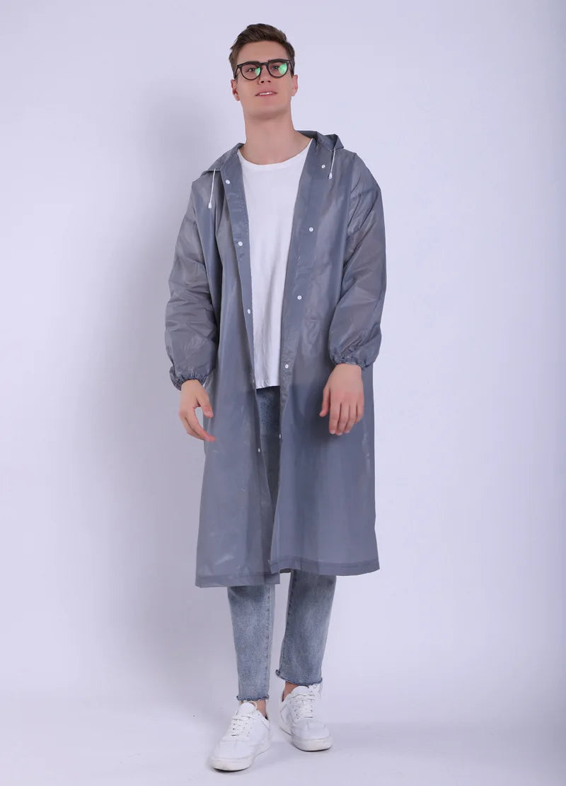 Factory Price EVA Women Poncho Hooded Ladies Waterproof Long Translucent Raincoat Adults Rain Coat