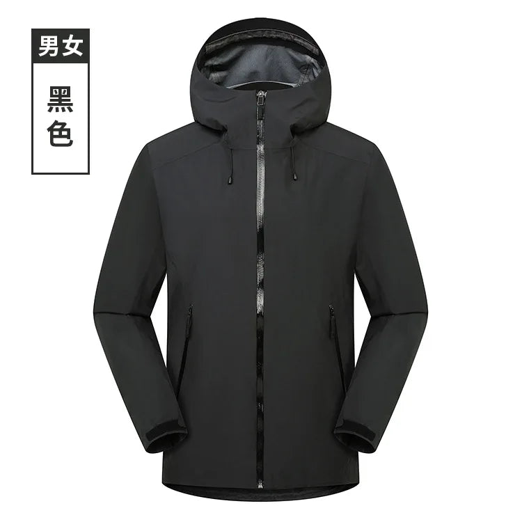 LT Single-Layer Waterproof Jacket for Men Women Long Sleeve Stand Collar Coat Zipper Warm Ski Mountaineering Suit for Spring