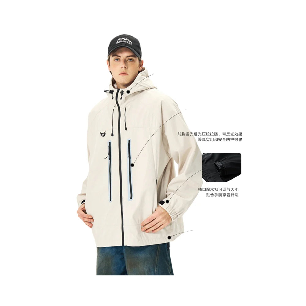 Mountain Outdoor Canvas Reflective Hoodie Jacket Men's Hiking Camping Mountaineering Suit Couple Front Logo Waterproof