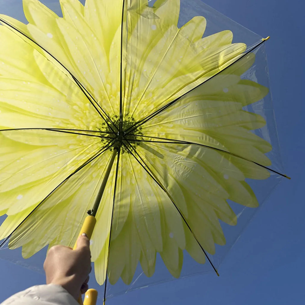 Steel Travel  POE Transparent POE Umbrella Waterproof Adult  With Long Handle Daisy Flower Leaves Umbrella for Kids